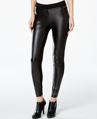 Calvin Klein Faux-Leather-Front Leggings - Pants & Capris - Women - Macy's