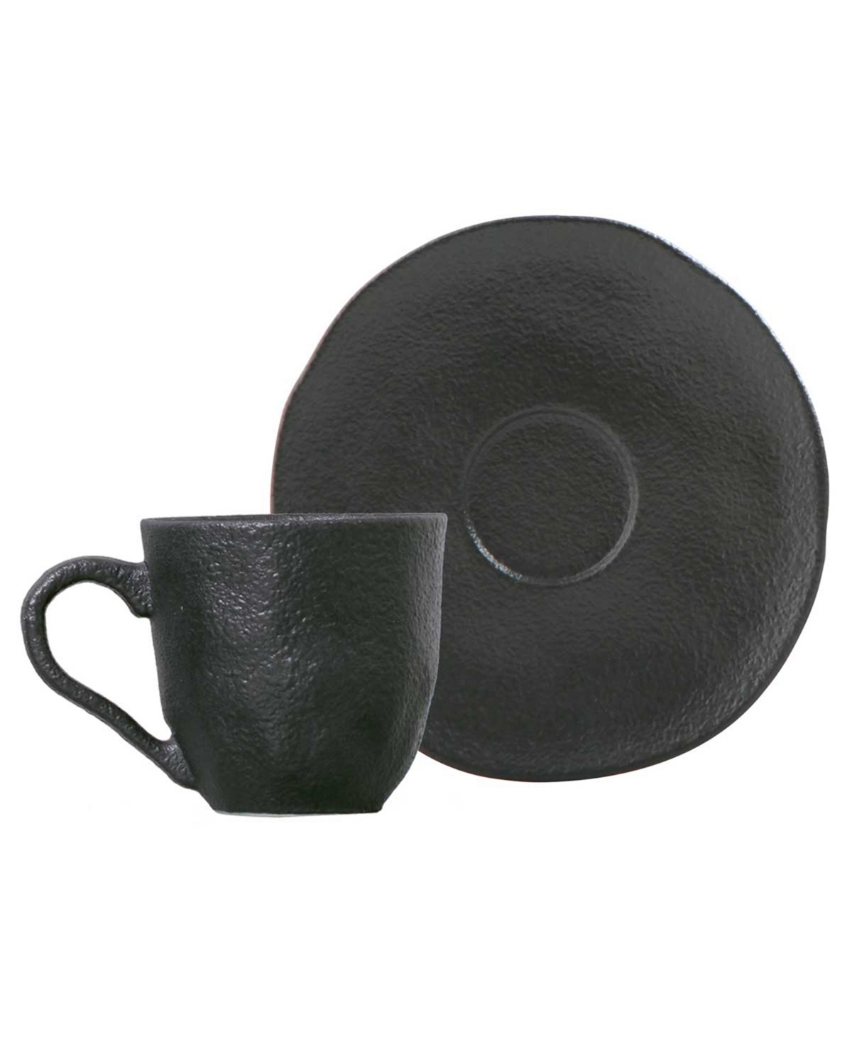 Porto Brasil Stoneware Coffee Cup And Saucer Set, Service For 6 In Matte Black