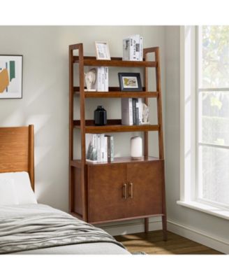 Augusto Mid-century Modern 76'' H x 36'' W Solid Wood Ladder Bookcase with Solid Wood Legs