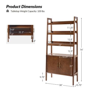 Augusto Mid-century Modern 76'' H x 36'' W Solid Wood Ladder Bookcase with Solid Wood Legs