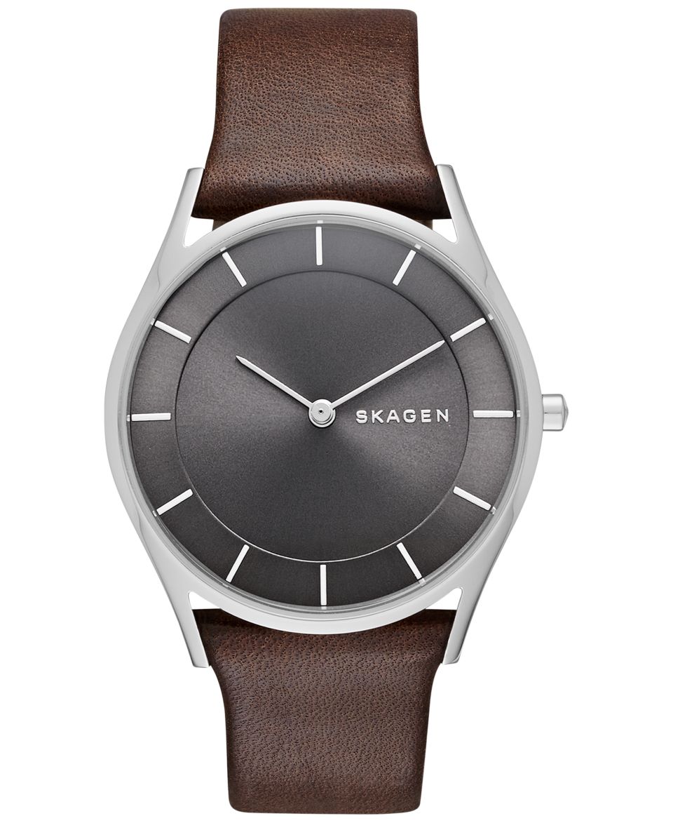 Skagen Womens Holst Brown Leather Strap Watch 34mm SKW2343   Watches