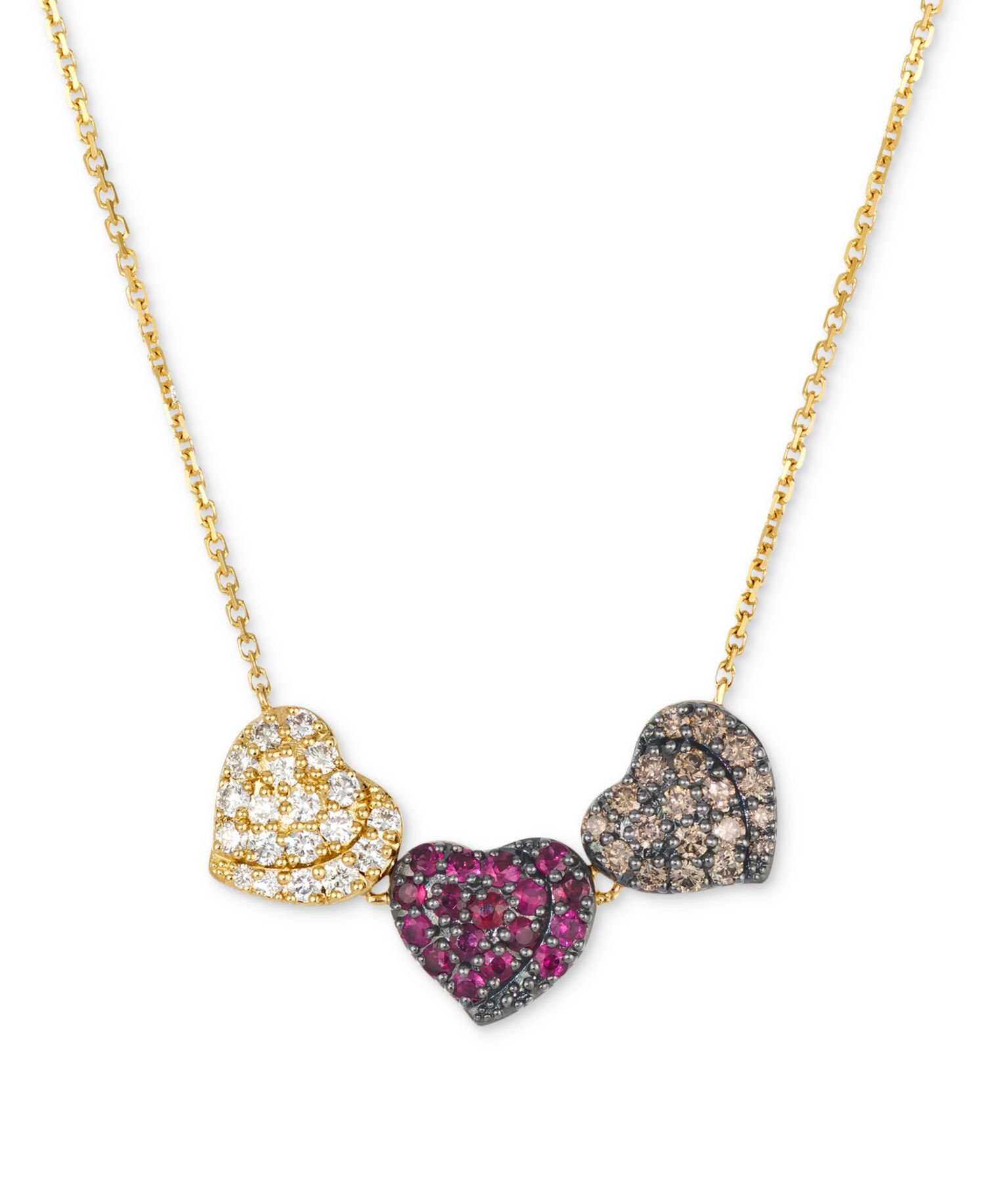 Godiva x Passion Ruby (1/3 ct. t.w.) & Diamond (5/8 ct. t.w.) Pav&eacute; Heart Statement Necklace in 14k Yellow Gold, 17" + 2" extender
