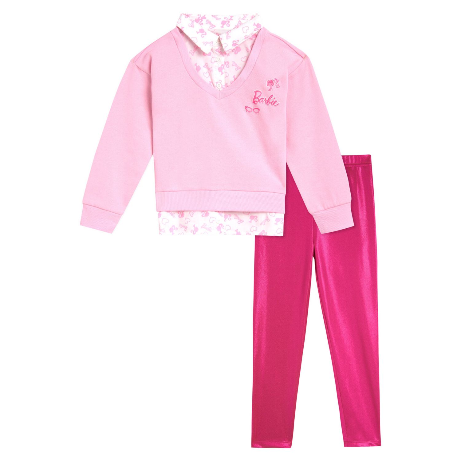 Little Girls 2fer Drop Shoulder Fleece Sweatshirt and Leggings Outfit Set