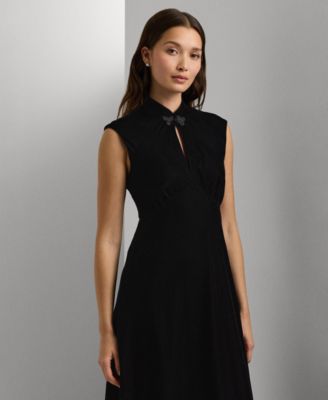 RALPH LAUREN 長袖ワンピース BLACK velvet &satin Black velvet dress with silver-colored bow brand POLO RALPH
