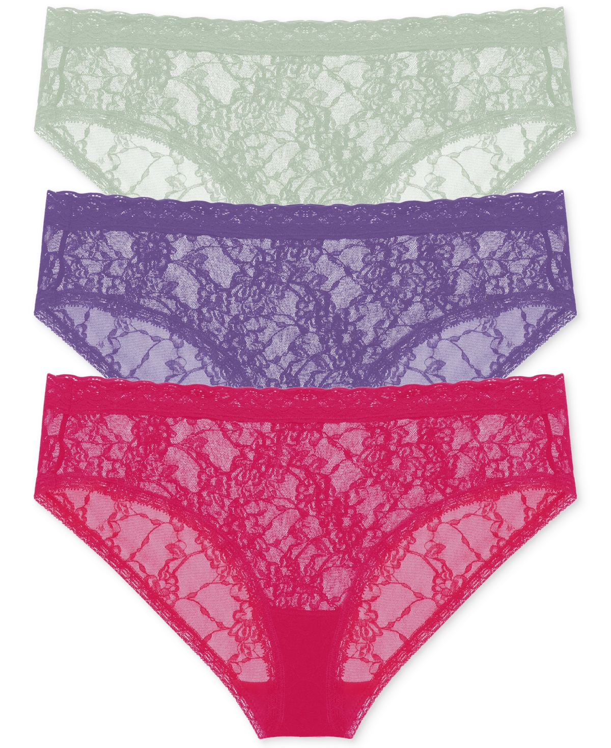 Natori Bliss Allure Lace One Size Girl Brief 3-pack In Primrose,deep Indigo,meadow
