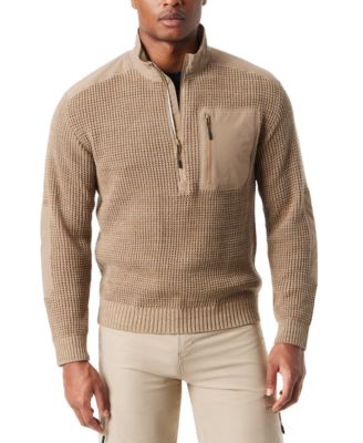 BASS OUTDOOR - Men's Quarter-Zip Long Sleeve Pullover Patch Sweater