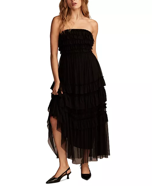 women's tulle-ruffle tube maxi dress