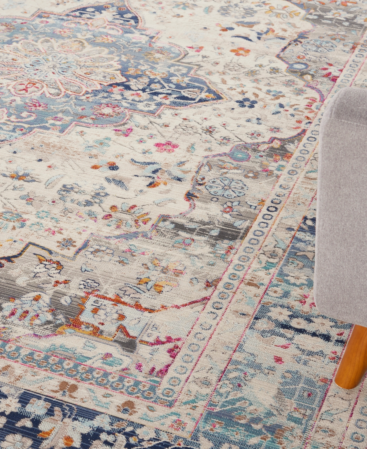 Nourison Home Vintage Kashan Vka07 7'10"x9'10" Area Rug In Ivory,blue