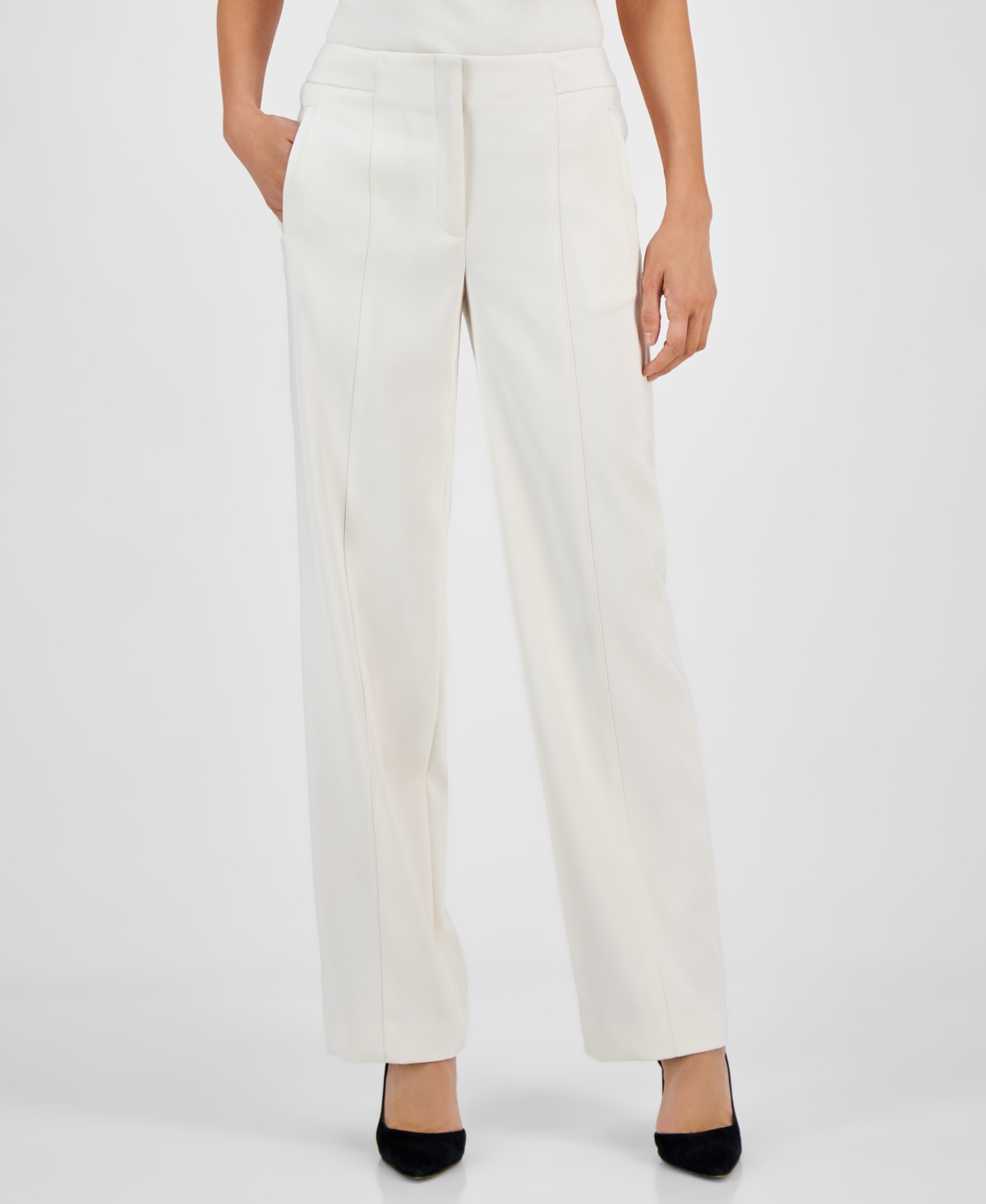 Anne Klein Petite Fly-Front High-Rise Welt Pocket Pants