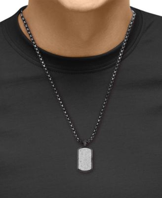 EFFY&reg; Men's Zircon Cluster Dog Tag 22" Pendant Necklace (3-1/10 ct. t.w.) in Black PVD Sterling Silver