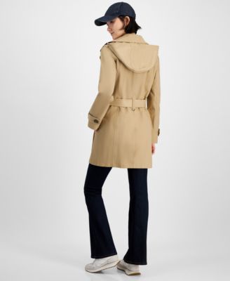 Women's Single-Breasted Hooded Belted Trench Coat