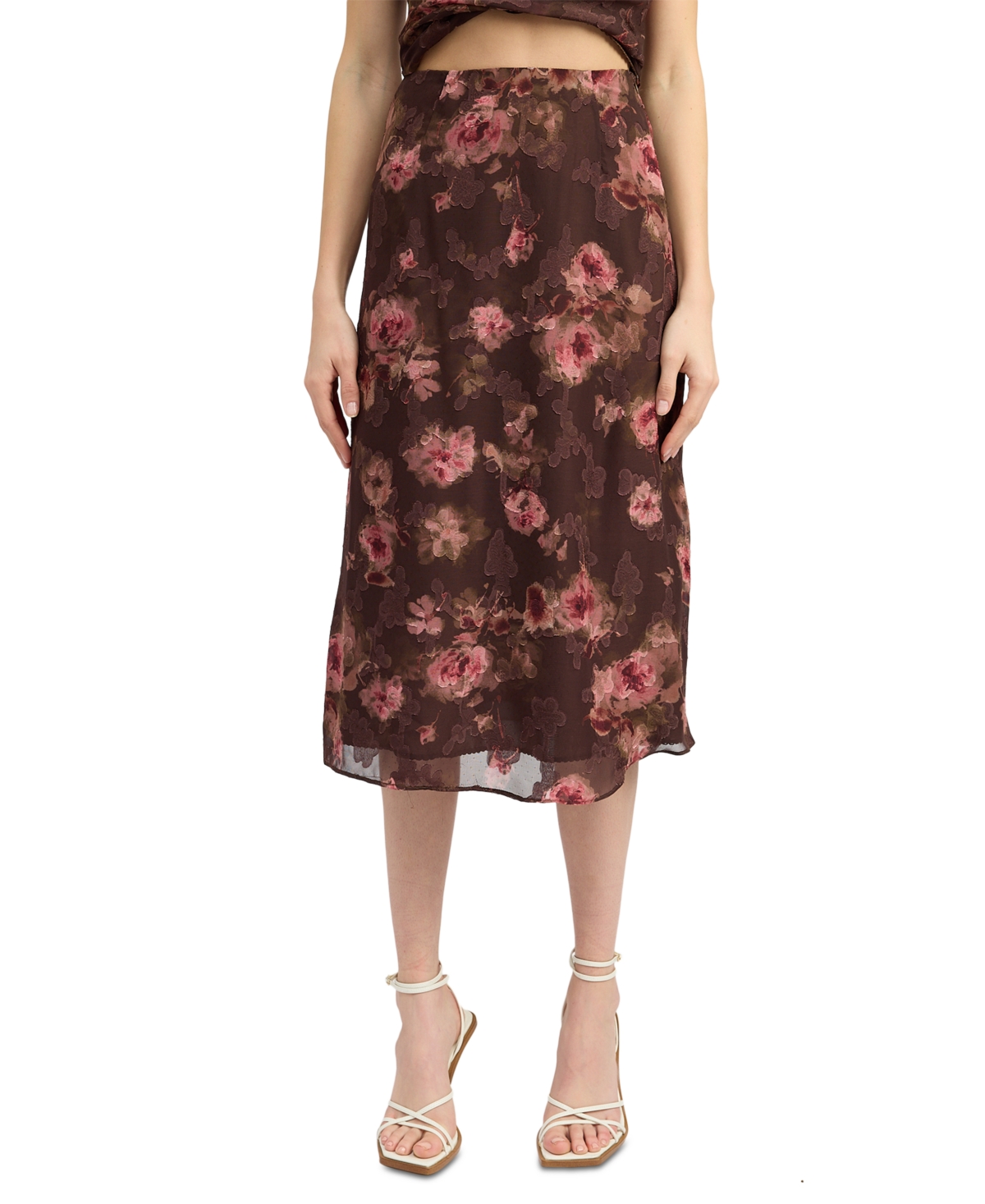 Women's Jordan Jacquard Chiffon Slip Skirt - Brown/Mauve Floral