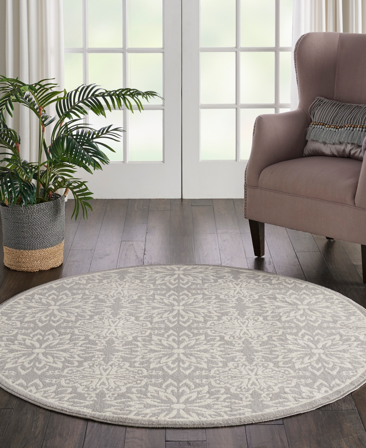 Nourison Home Jubilant Jub06 5'3"x5'3" Round Area Rug In Ivory,gray