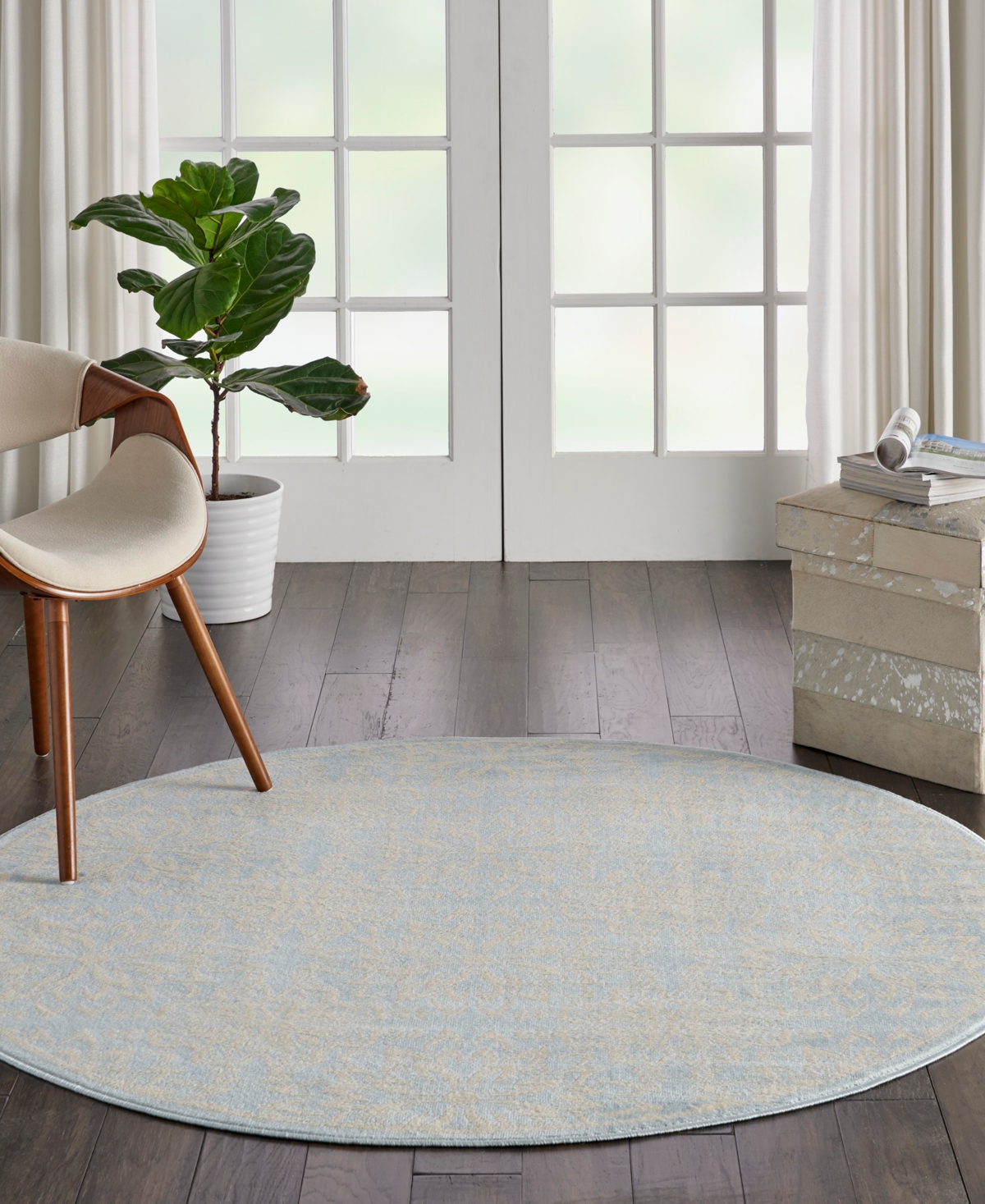 Nourison Home Jubilant Jub06 5'3"x5'3" Round Area Rug In Ivory,mist