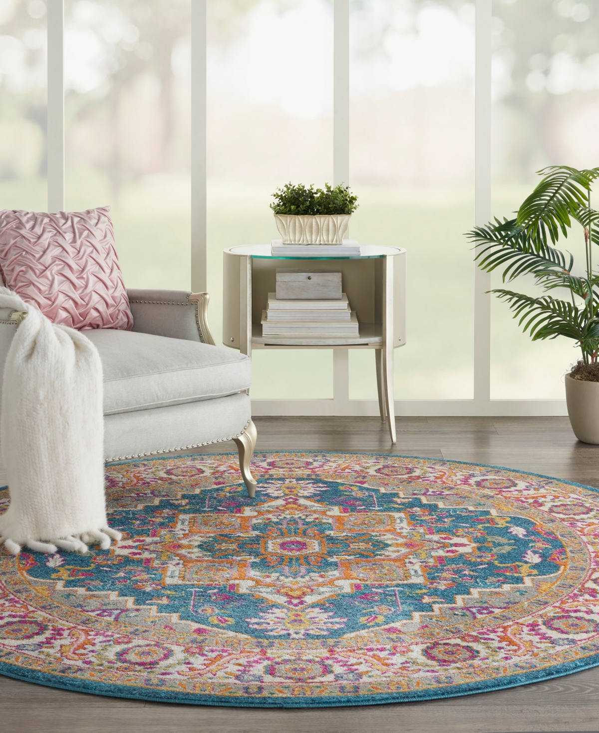 Nourison Home Passion Psn20 8'x8' Round Area Rug In Teal,multi