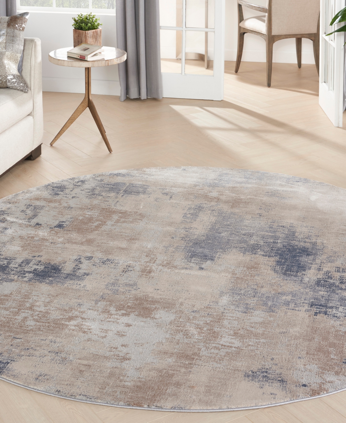 Nourison Home Rustic Textures Rus02 5'3"x5'3" Round Area Rug In Beige,gray
