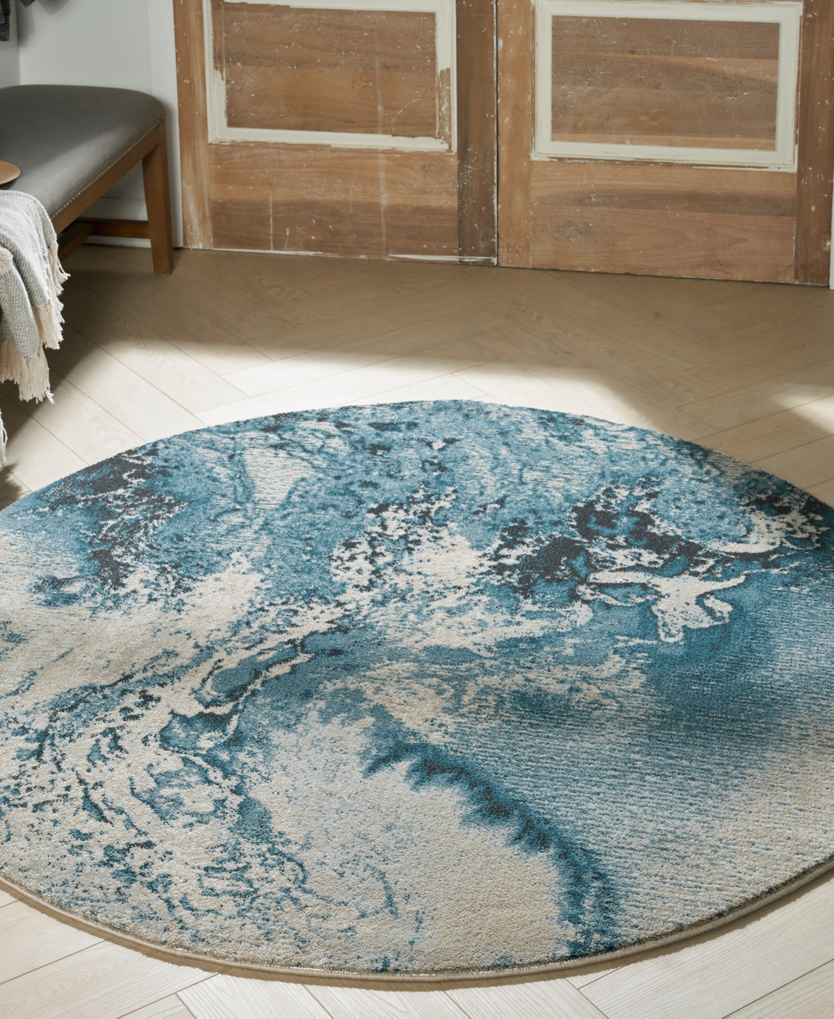 Nourison Home Maxell Mae08 3'10"x3'10" Round Area Rug In Ivory,teal