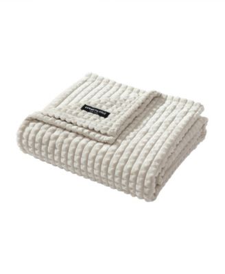 Solid Textured Jacquard Plush Throw, 60" X 50"