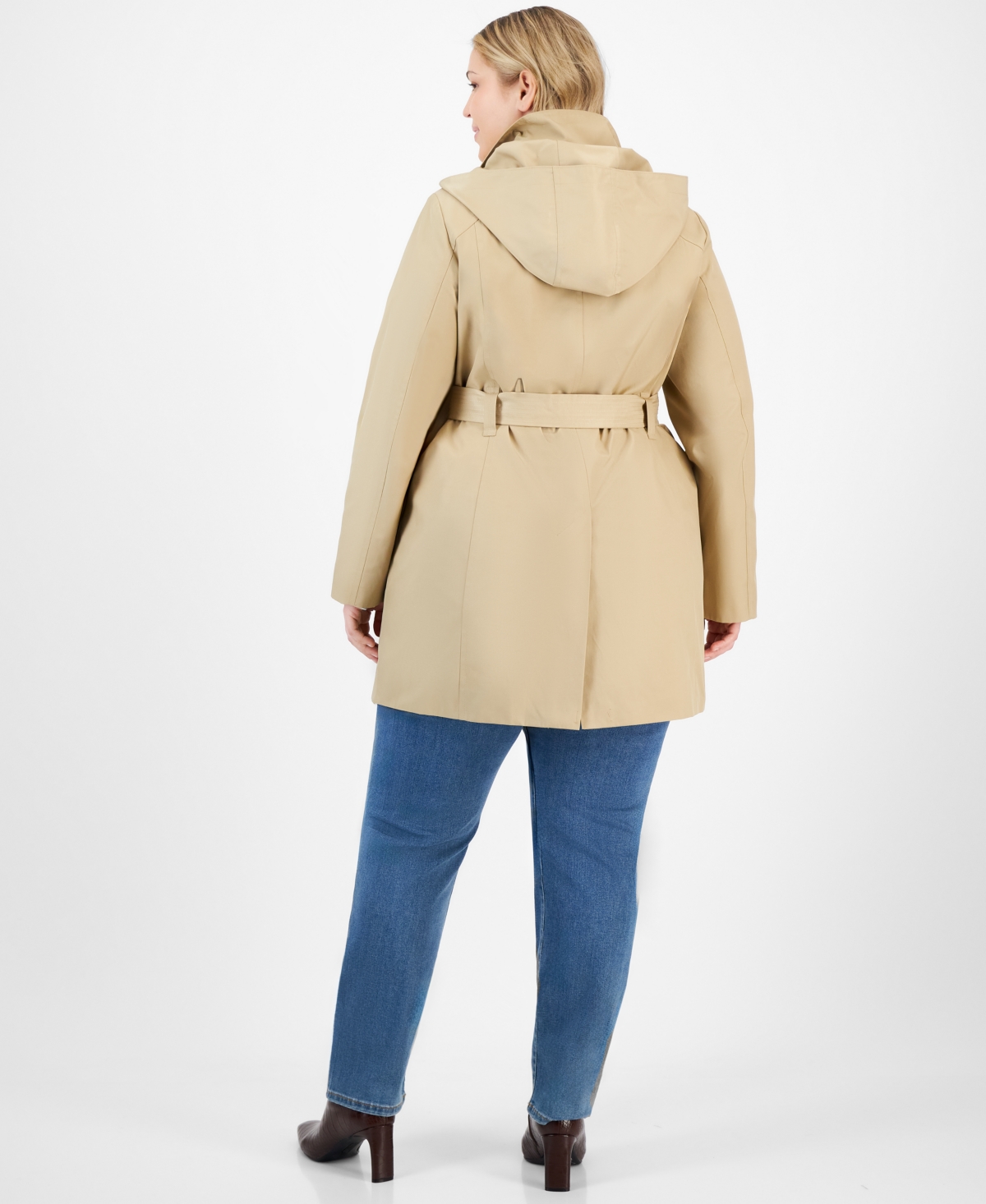 LONDON FOG PLUS SIZE ZIP-FRONT HOODED BELTED TRENCH COAT 
