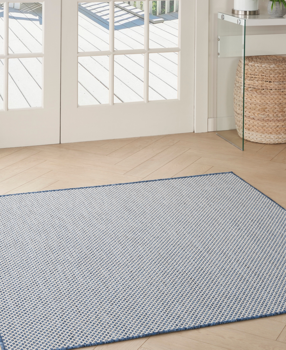 Nourison Home Courtyard Cou01 5'x5' Square Area Rug In Ivory,blue