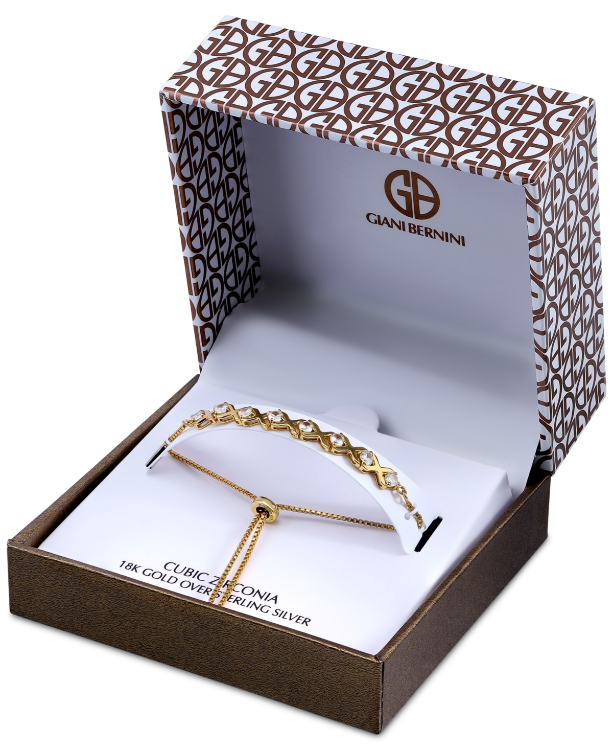Giani Bernini Cubic Zirconia Xo Bolo Bracelet, Created For Macy's In Gold