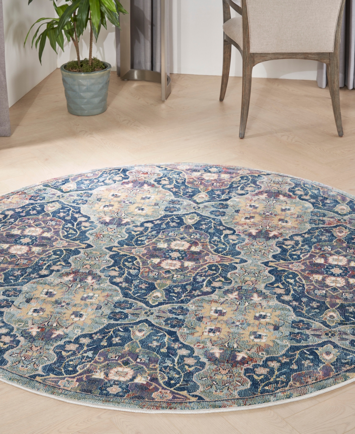 Nourison Home Ankara Global Anr16 6'x6' Round Area Rug In Navy,multi