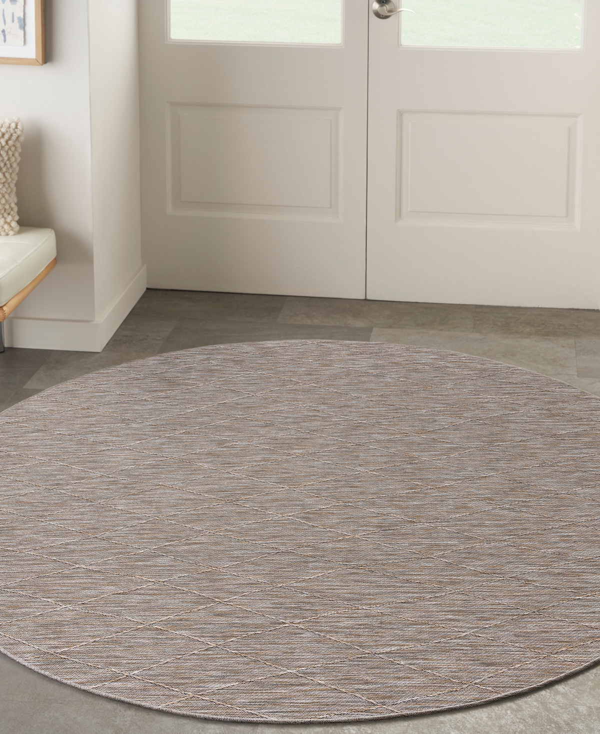 Nourison Home Washable Solutions Wsl01 8'x8' Round Area Rug In Gray,mocha