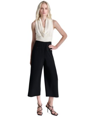 DKNY - Women's Cowlneck Patch-Pocket Cropped Jumpsuit