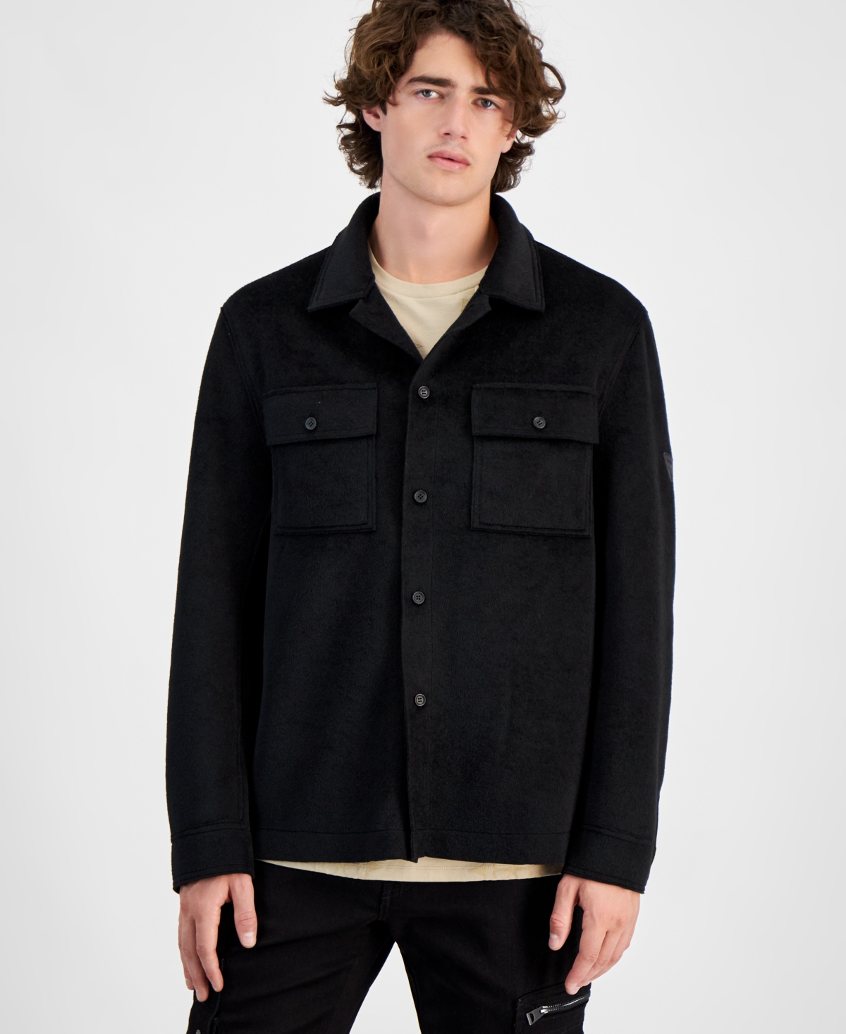 Guess Men's Kingsley Felt Overshirt - Jet Black A996