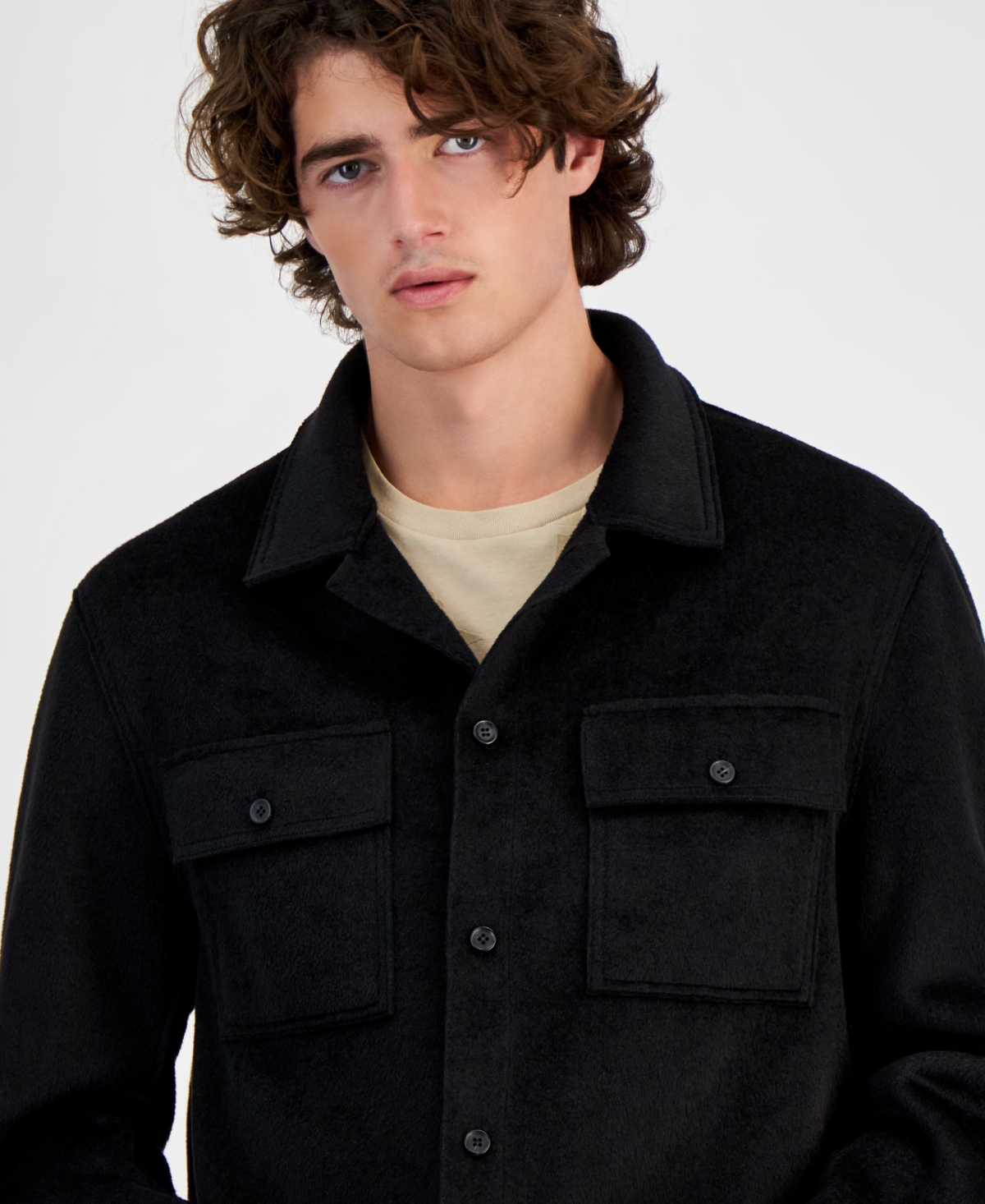 Guess Men's Kingsley Felt Overshirt - Jet Black A996