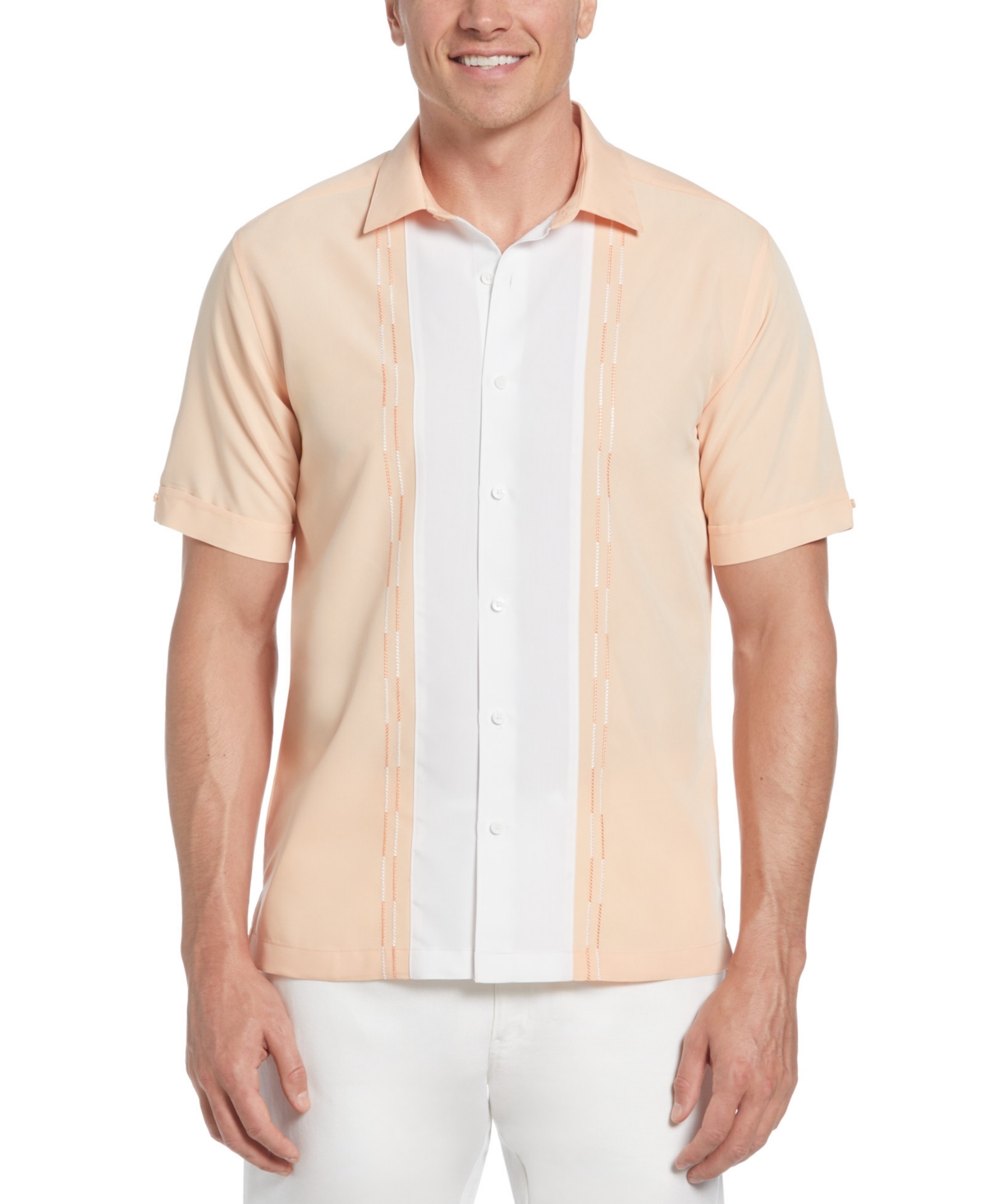 Men's Classic-Fit Colorblocked Embroidered Button-Down Shirt - Peach Nougat