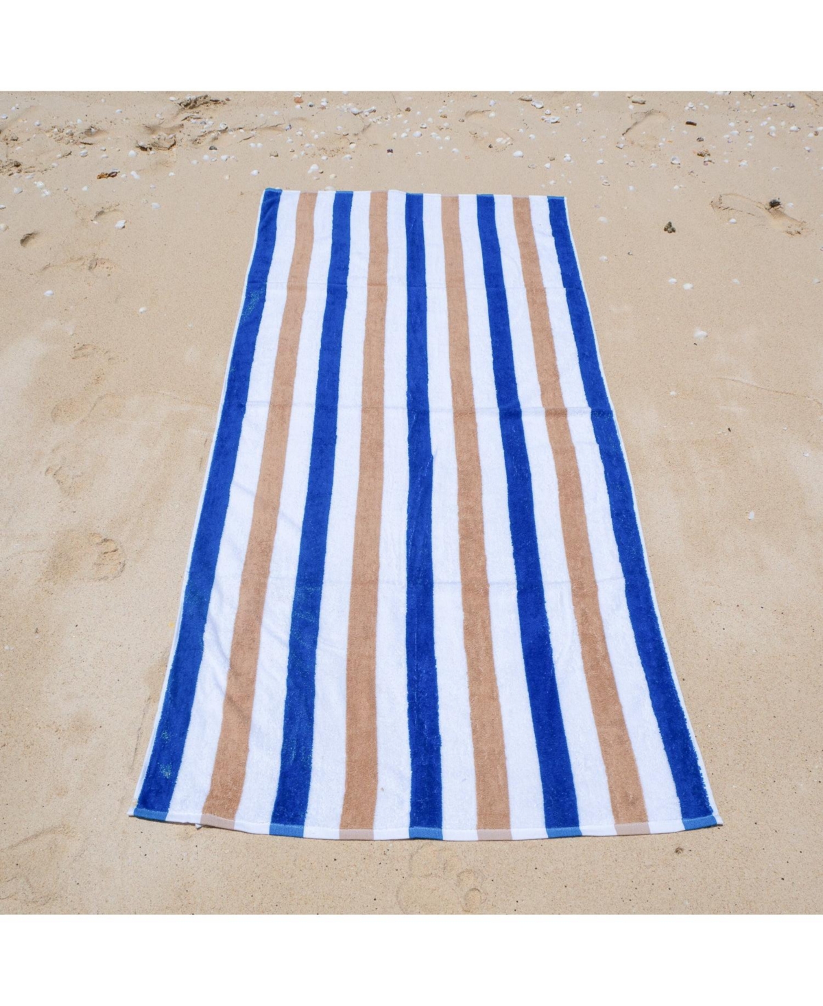 Arkwright Home Cabo Cabana Beach Towel (4-Pack, 30x70 in.), Soft Ringspun Cotton, Alternating Stripe Colors, Oversized Cabana Pool Towel -beige