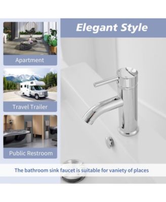 Bathroom Sink Faucets Chrome Single Handle Lavatory Basin Bath Tap Deck Mount 1 Hole Modern Commercial Vanity Faucet Brass Lead-Free, with Pop Up Drain