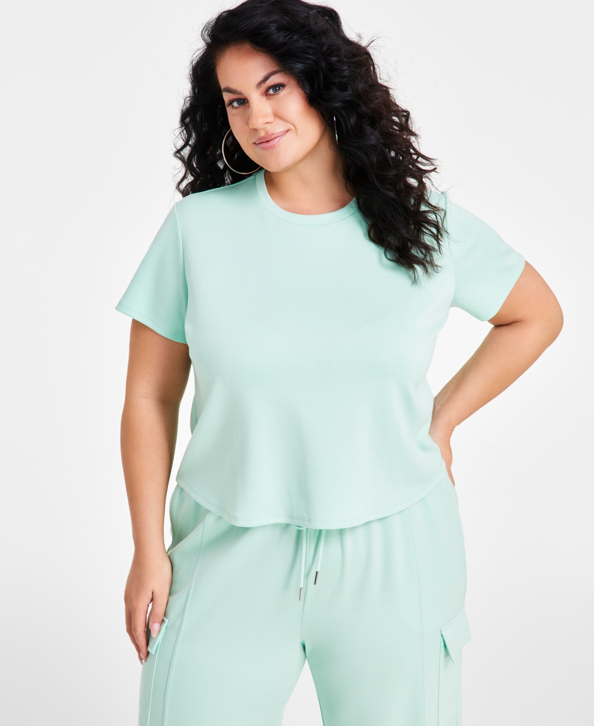 Trendy Plus Size Short-Sleeve Crewneck Tee - Mist Green