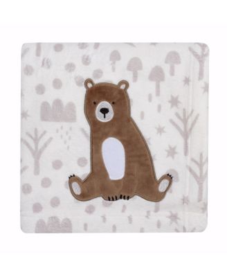 Sleepytime Bear White/Brown Soft Fleece Baby Blanket