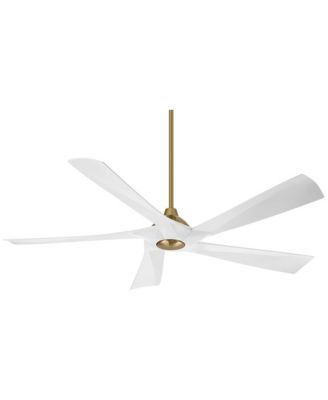 60" Eloquent Indoor Outdoor Ceiling Fan 5 Blade LED Light Remote Control Brass Finish White Blades Damp Rated