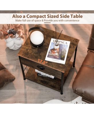 2PCS 2-tier Nightstand Bedside End Sofa Coffee Table Bedroom Living Room