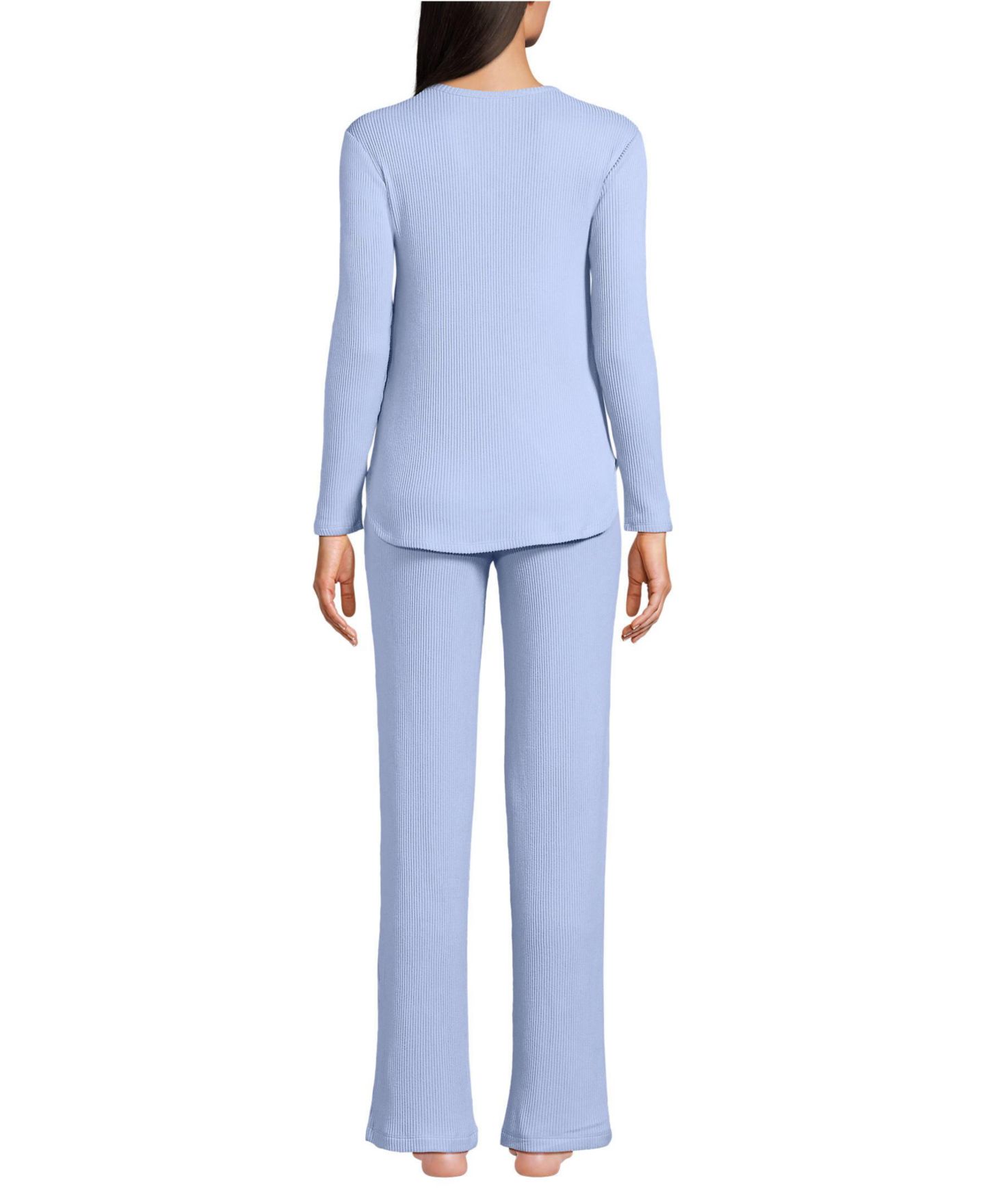 Женские пижамы Lands' End Women's Cozy 2 Piece Pajama Set - Long Sleeve Top and Pants, цвет: Light Cornflower — фото 3