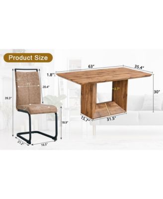 Table and chair set. Modern dining table with MDF top and beautiful MDF legs. Comes with brown comfortable chair with PU seat and metal legs. Suitable for a wide range of decorative styles.