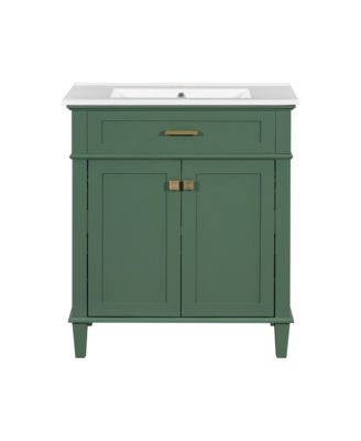 30" Solid Wood & MDF Soft-Close Door Bathroom Vanity with Ceramic Basin