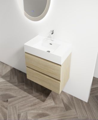 Wall-Mounted Bathroom Vanity With Resin Sink, 2-Soft Close Drawers, KD-Package