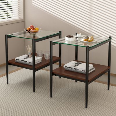 Tempered Glass Rectangle End Table Set