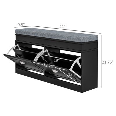 Modern Shoe Rack Bench for Entryway, Storage Organizer with Cushion, 2 Drawers, Adjustable Shelf, Holds 8 Pairs, Black
