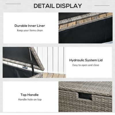 113 Gallon Deck Box, Rattan Outdoor Storage Box, Waterproof Storage Container for Indoor, Patio Furniture Cushions, Pool Toys, Garden Tools, Gray