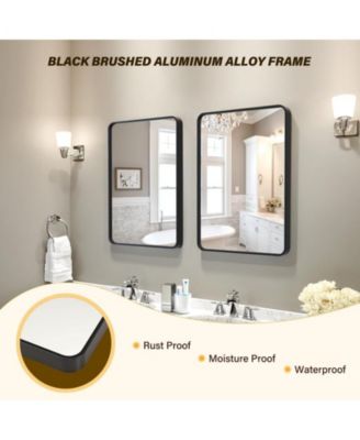 Black Metal Framed Bathroom Mirror for Wall, 24X32 Inch Rounded Rectangle Mirror, Matte Black Bathroom Vanity Mirror, Environmentally Friendly Resin Mirror, Anti-Rust, Hangs Horizontally or Vertically