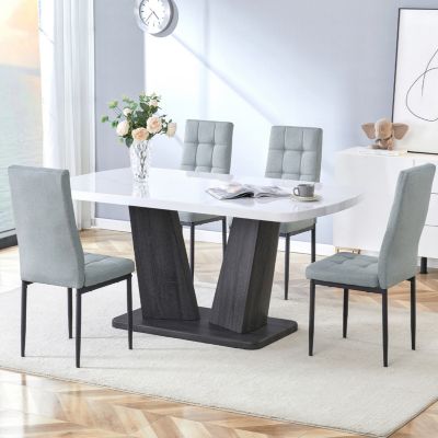 5 Piece Dining Table Set, 1.8" Thickness Tabletop and V-shaped Table Legs, 63 Inch Modern Kitchen Dining Table and Upholstered Dining Chairs for Kitchen Dining Room (Table + 4 Chairs)