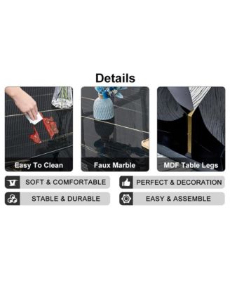 Table and chair set, Modern minimalist rectangular dining table, 0.4 inch thick, with a black imitation marble pattern glass desktop and black MDF legs. Comfortable PU seats, perfect for dinner, meet