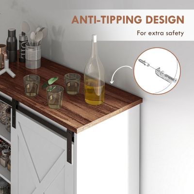 Farmhouse Coffee Bar Cabinet, 33" Buffet Sideboard with Sliding Barn Door and Adjustable Shelf, Kitchen Buffet Cabinet, White