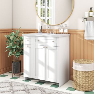 Transitional Blue Bathroom Vanity with Abundant Storage, 30