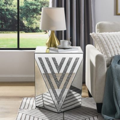 Crystal-Inlaid Mirror Side Table for Living Room